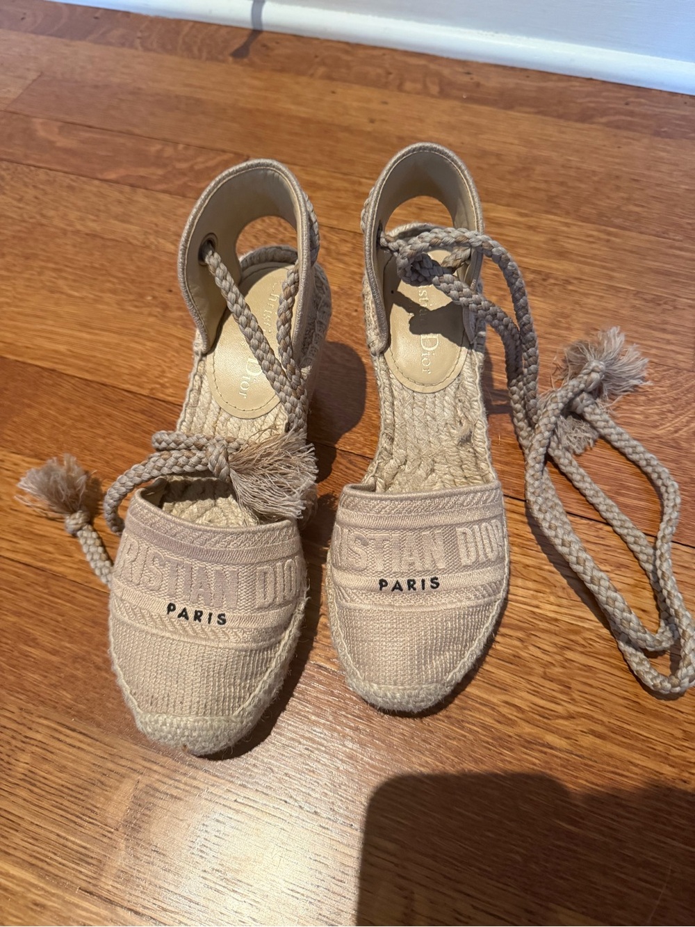 Dior Natural Beige Lace-Up Espadrille wedge